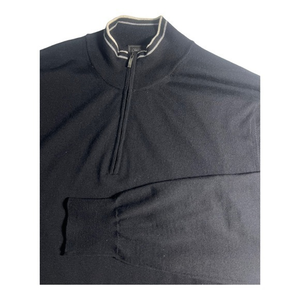 Saks Fifth Avenue Mens XL‎ Large 1/4 Zip Black Wool Silk Blend Soft